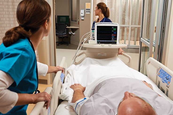 A photo of a bedside patient monitor in use at a medical surgical
