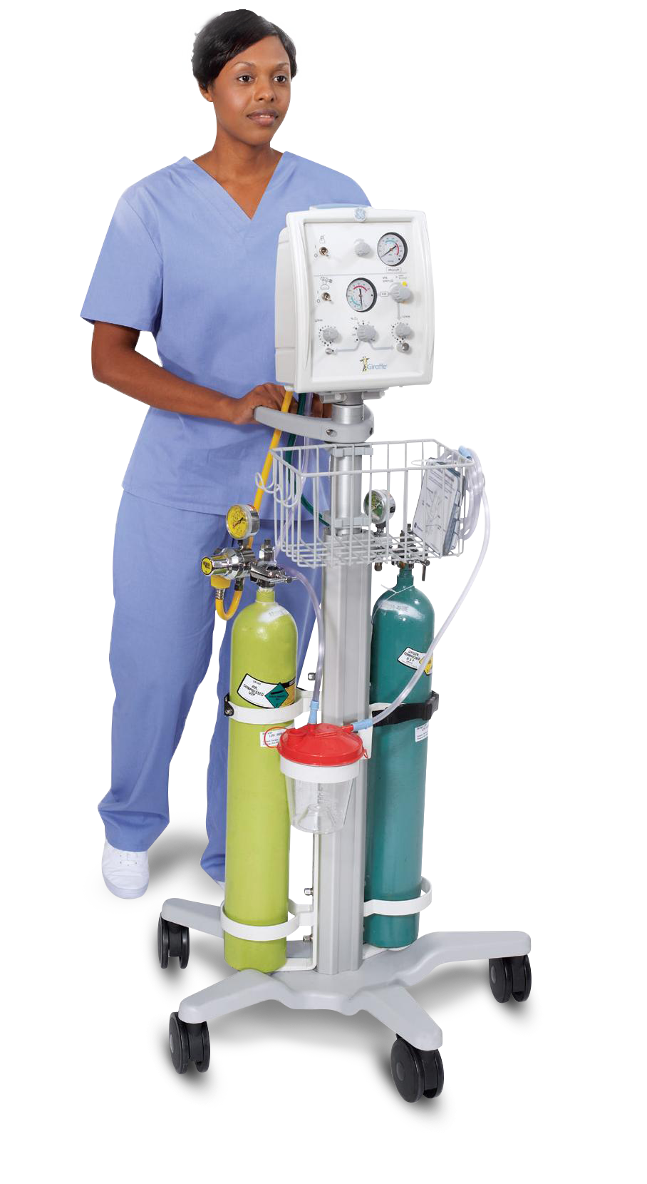 Infermiera con sistema di rianimazione neonatale Giraffe Stand-alone.